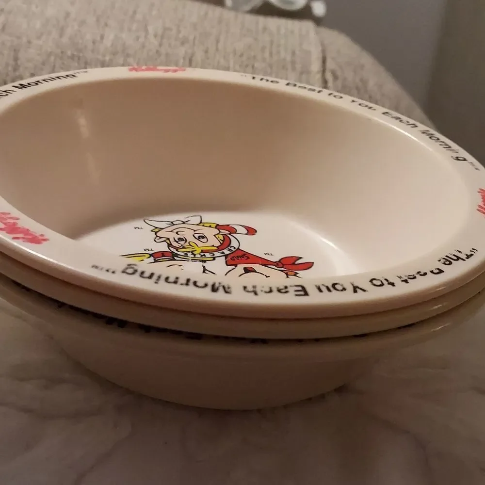 Vintage 1995 Kellogg's Cereal Bowls, Retro Plastic Bowls Corn Flakes Rice Krispy